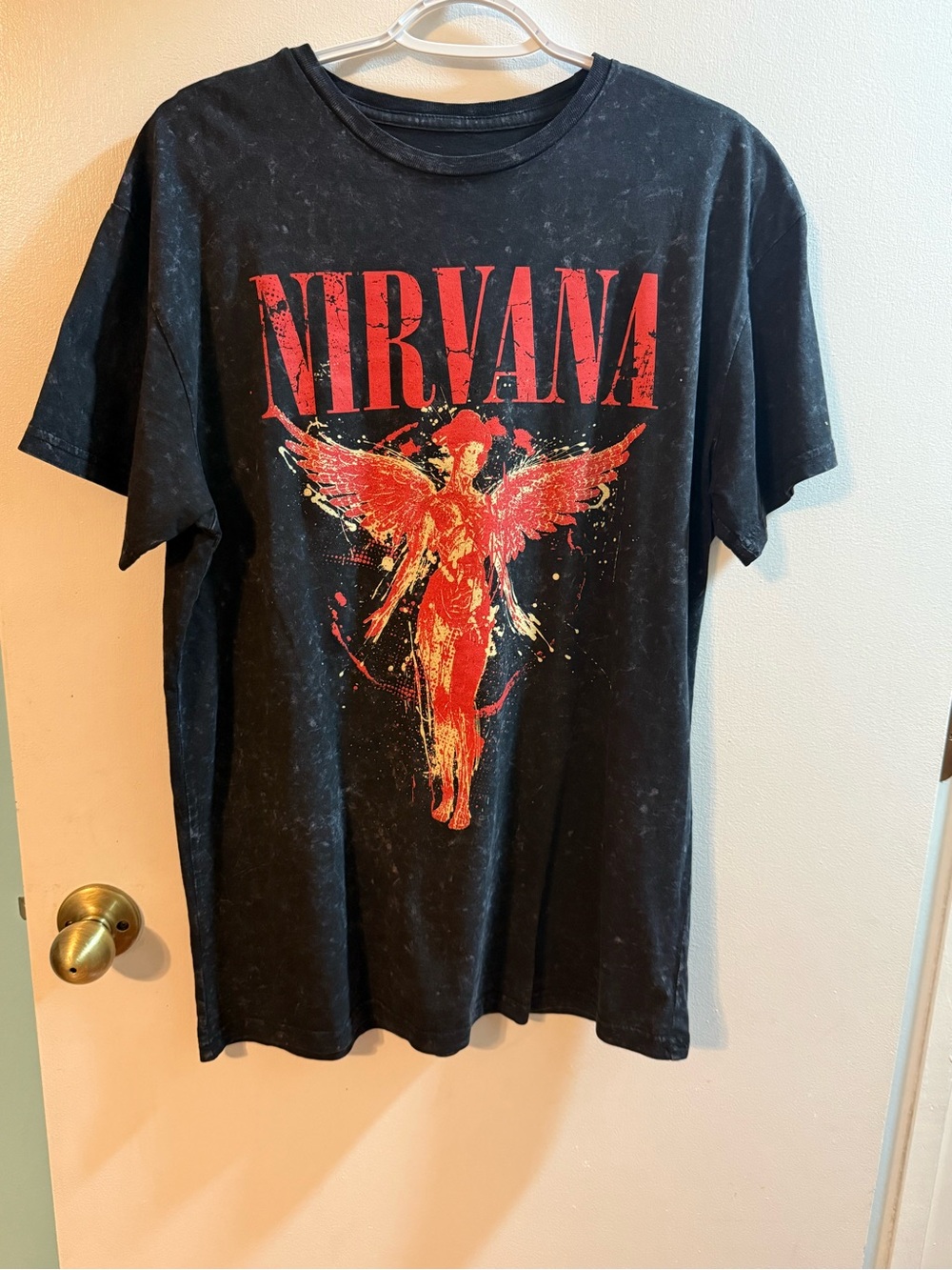 NIRVANA rock band Black Tee with White Logo 90s